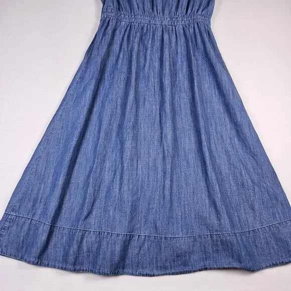 Madewell Midi Shirt Dress 6 Chambray Denim Pleated Cottage Blue Button Western - Picture 15 of 16